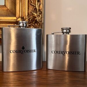 TWO Courvoisier Square Stainless Steel Flasks